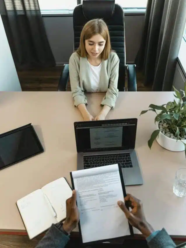 A woman at a job interview