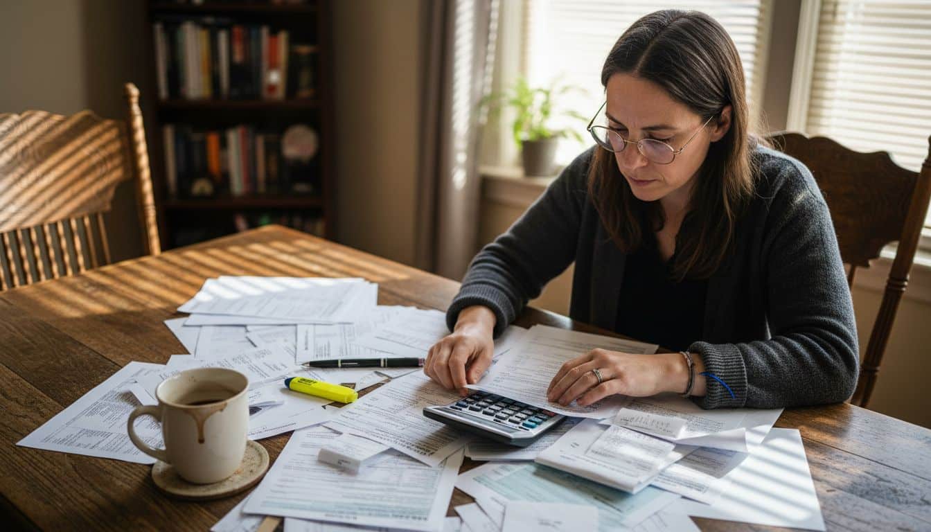 Akron resident sorting tax documents at home